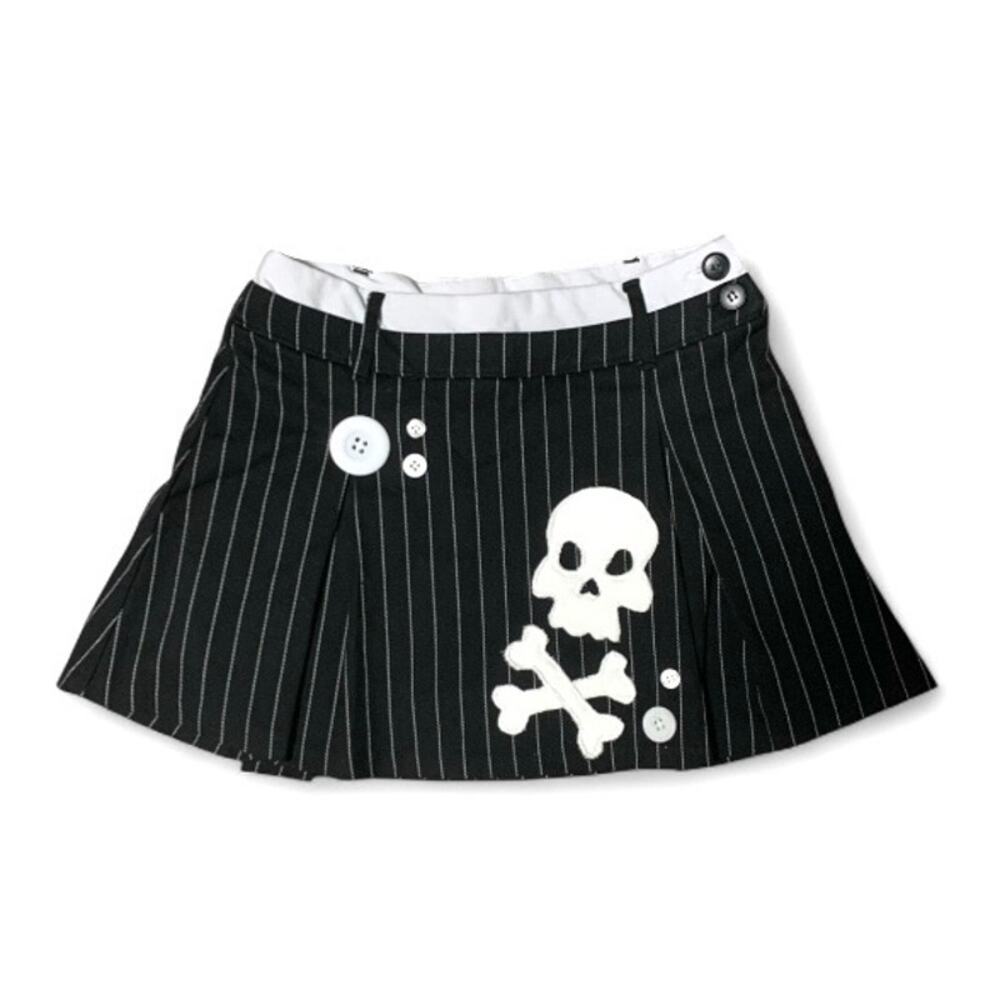 Custom Upcycled Y2K Black Pinstripe Skull Mini Skirt